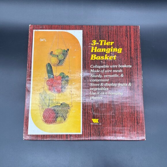 Vintage Hanging Baskets 3 Tier Collapsible Wire Mesh 1970s Taiwan Retro Storage - Picture 2 of 6